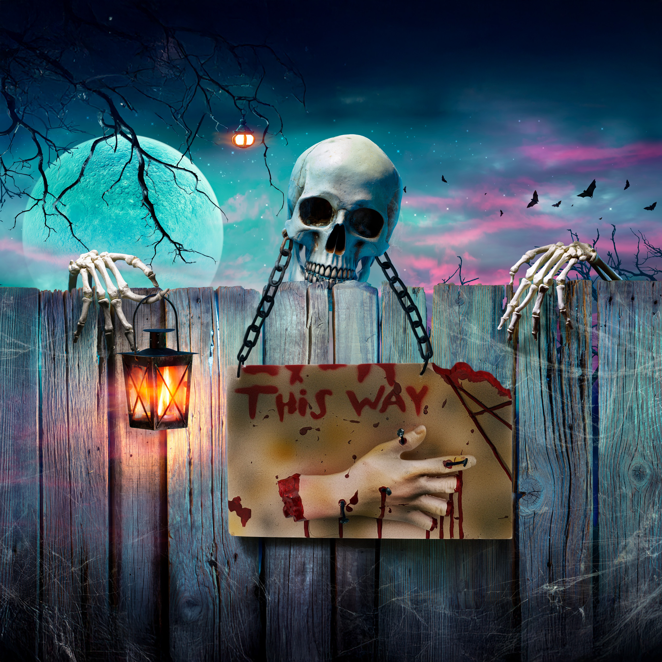 Dekoratives Schild "This Way" Halloween, Gruselparty