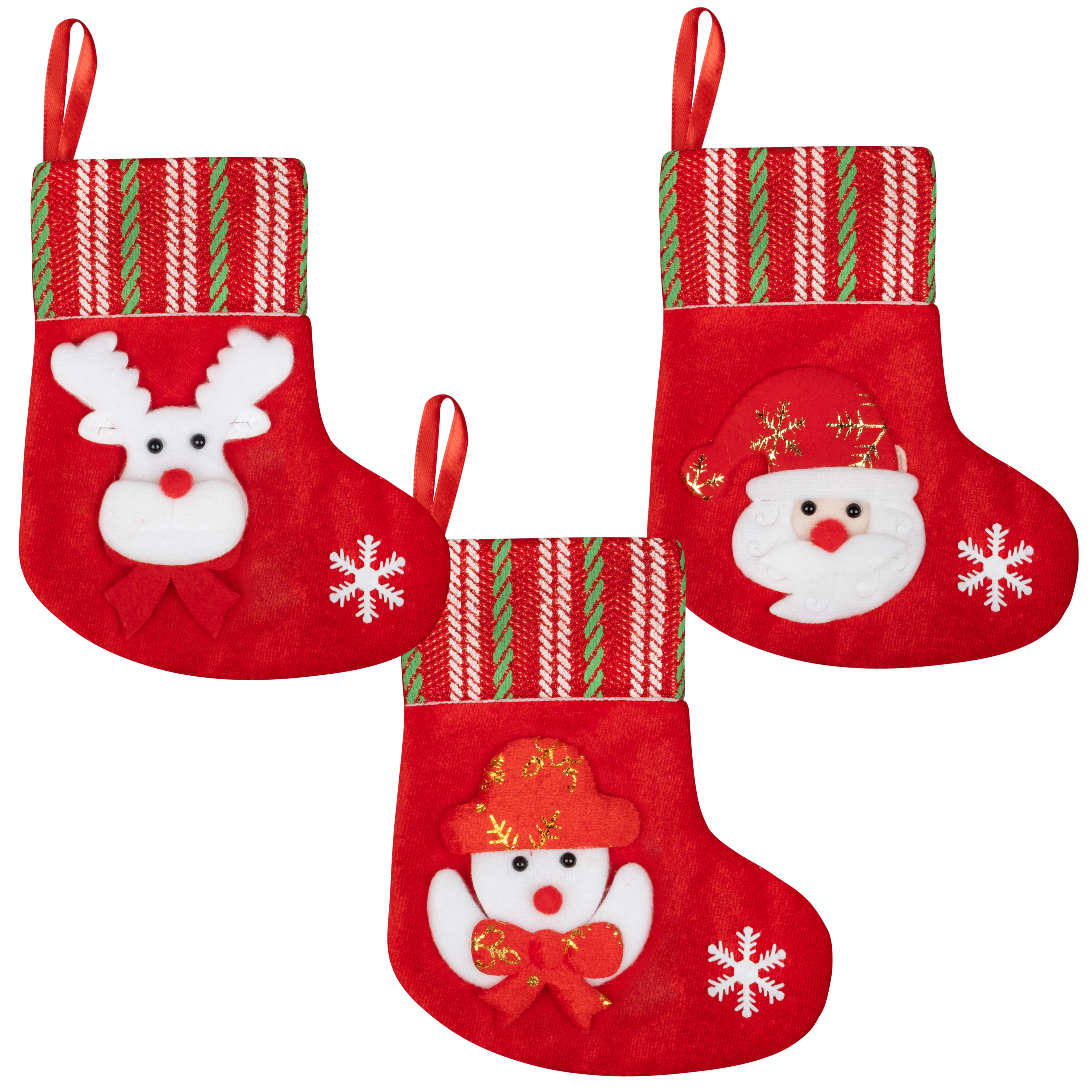 Weihnachtsstrümpfe mit Glitzer Borde klein (3er Set)