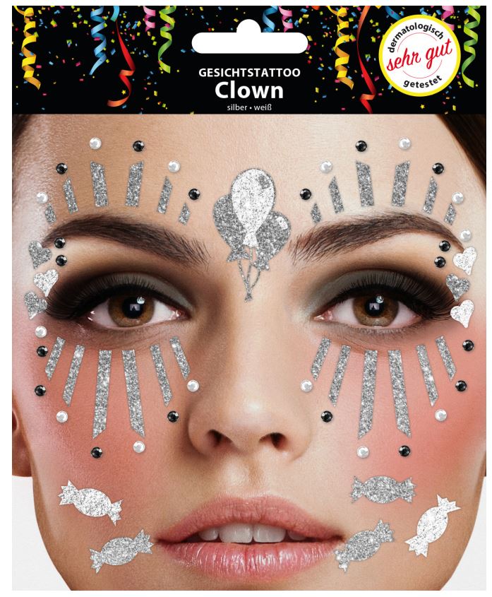 Gesichts-Tattoo Clown silber weiß