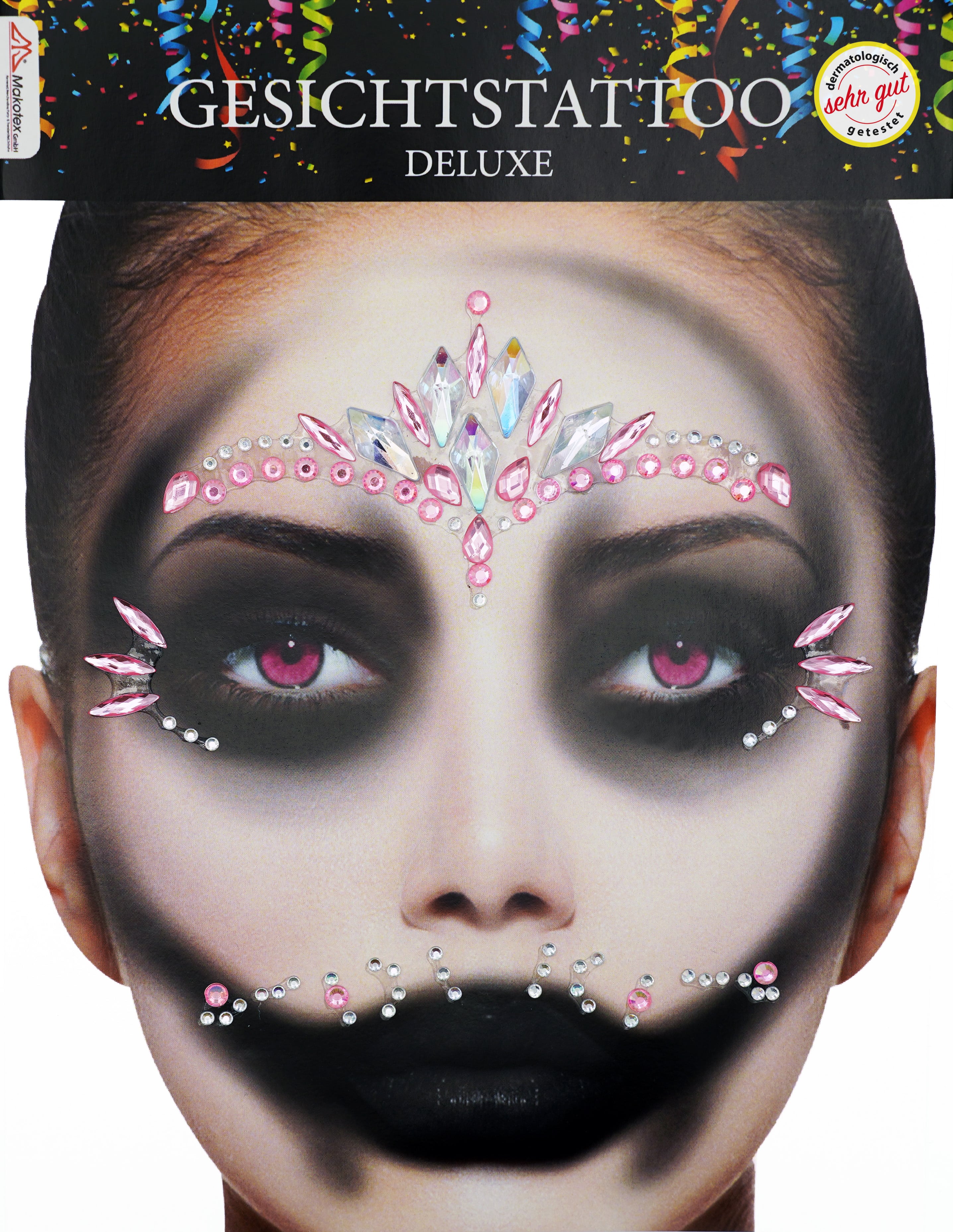 Strass Gesichtstattoo - Prinzessin Glitzer Aufkleber Klebetattoos Glitter Face Tattoo Motto Party Karneval Halloween