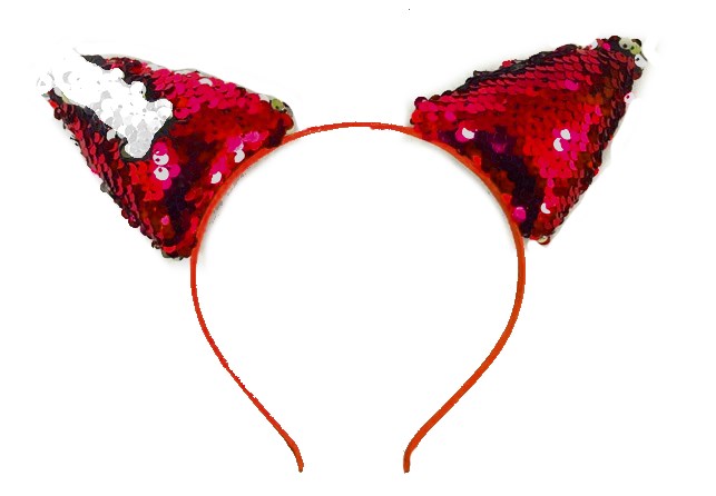 Haarreif Öhrchen mit Pailletten, rot-weiß