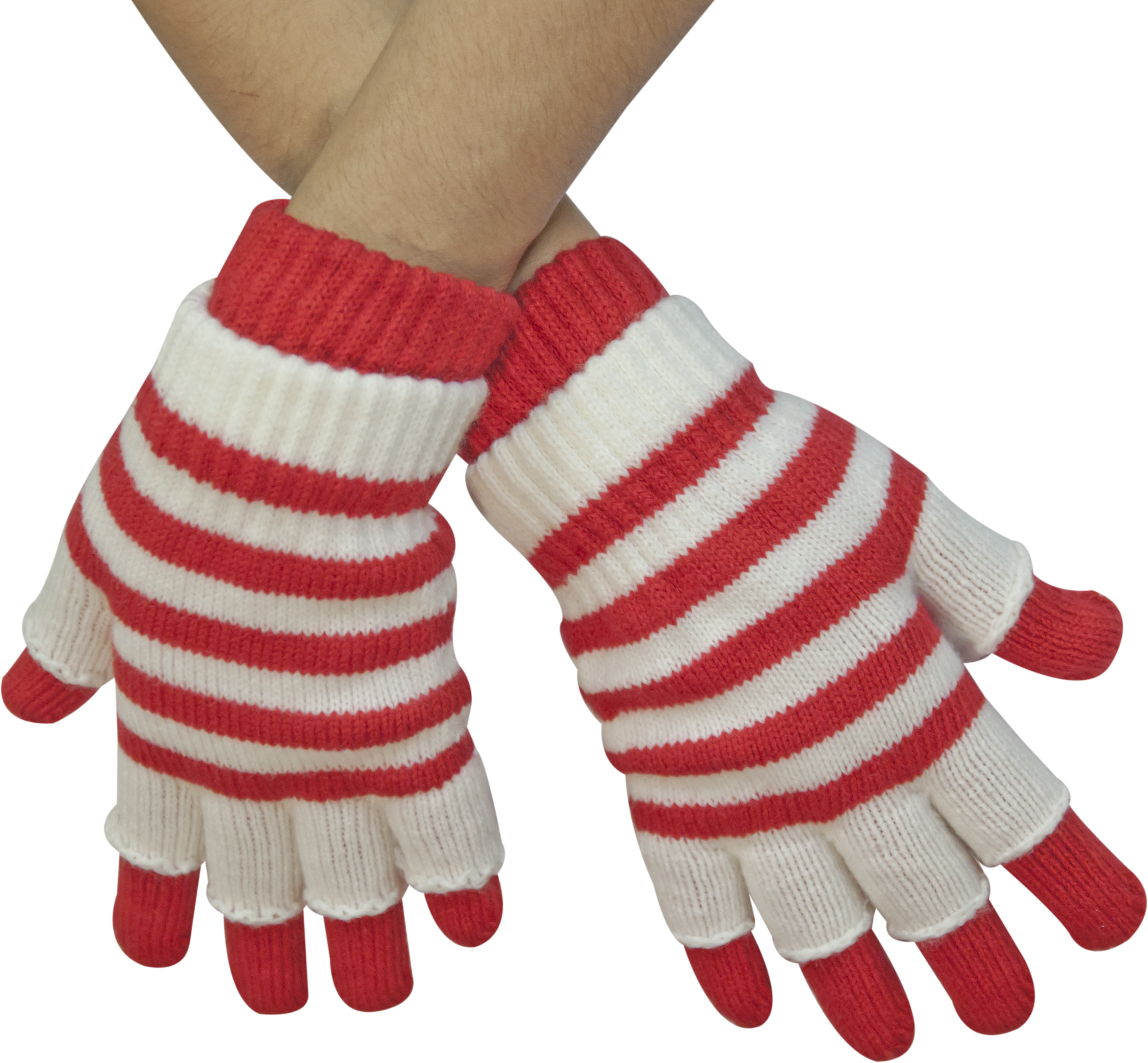 Ringel Handschuhe Strick rot/weiß