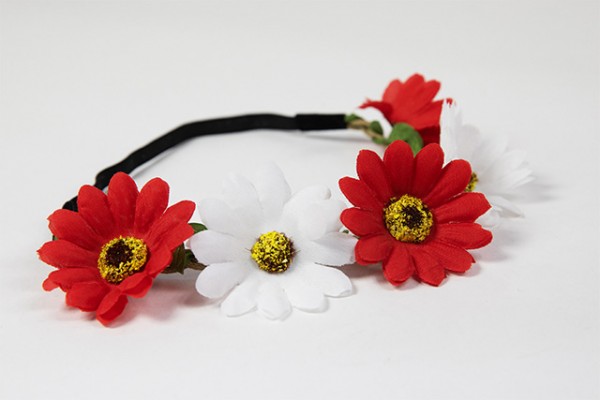Haarband rot-weiß Blumen