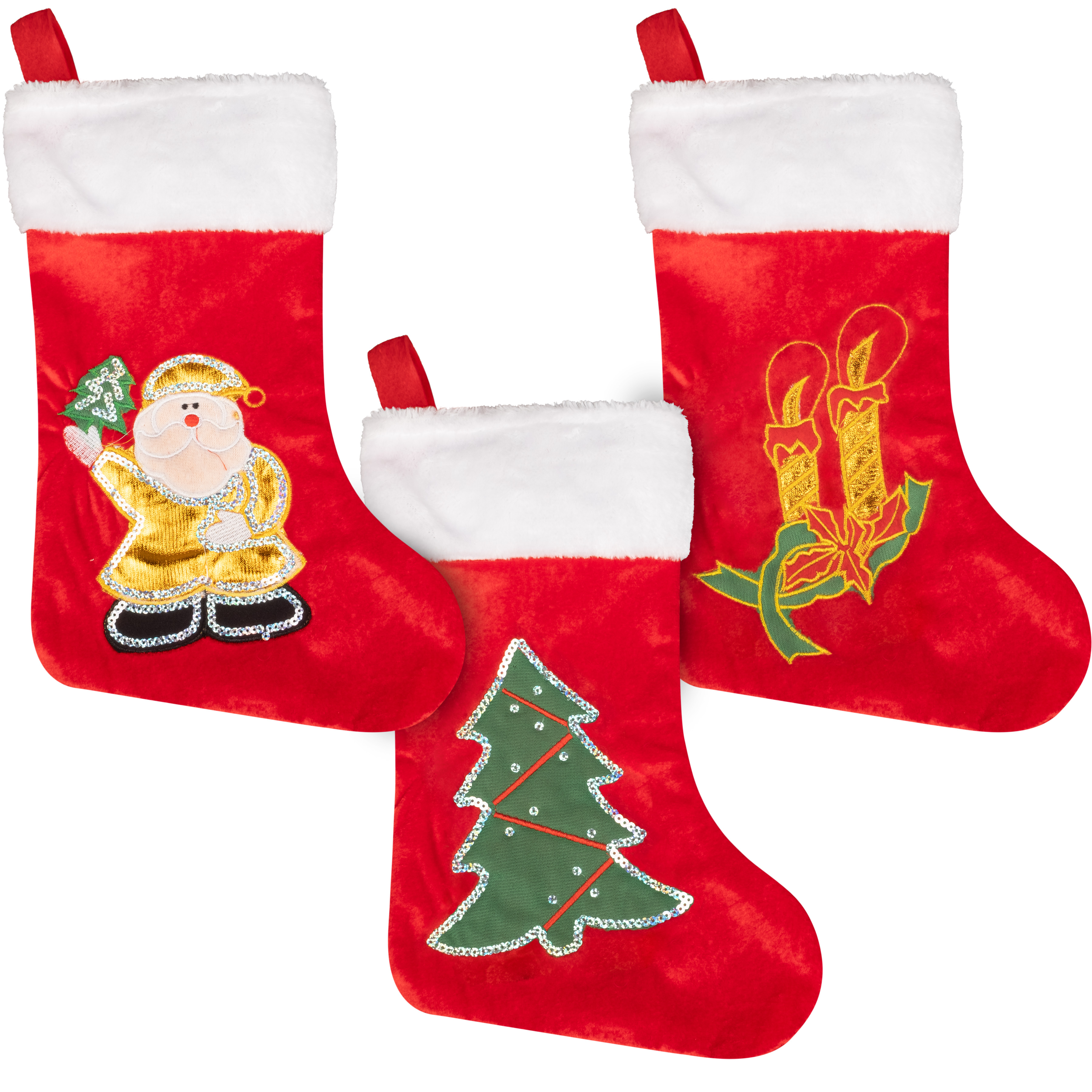 Weihnachtsstrümpfe aus Samt (3er Set)