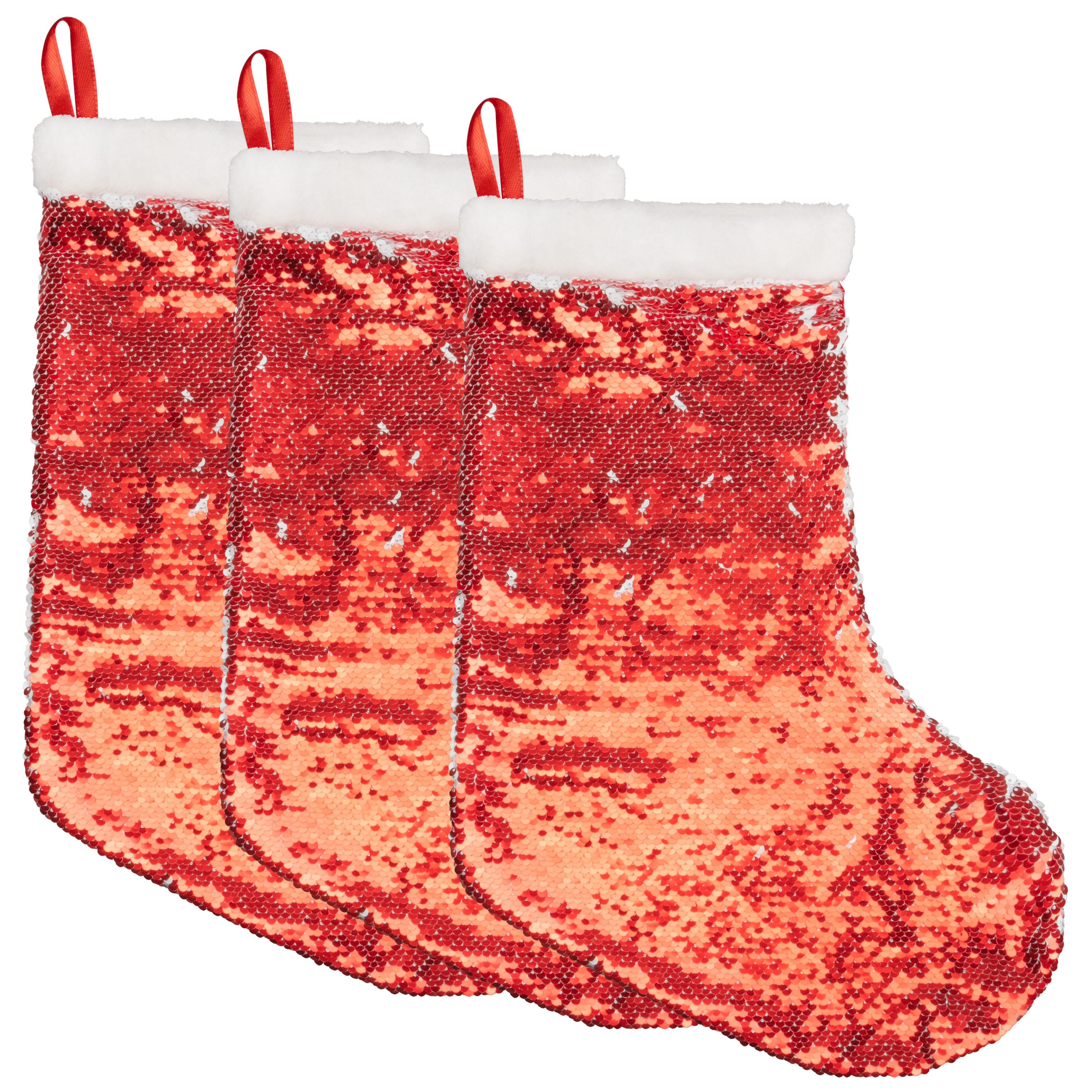 Weihnachtsstrümpfe mit Wende-Pailletten (3er Set)
