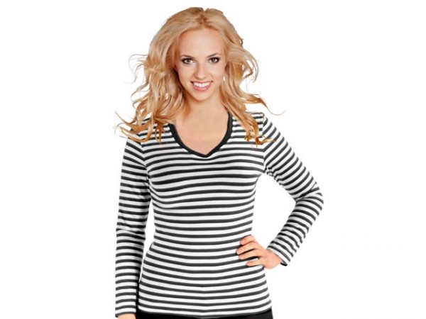 Ringelshirt tailliert V-Neck langarm mit Stretch