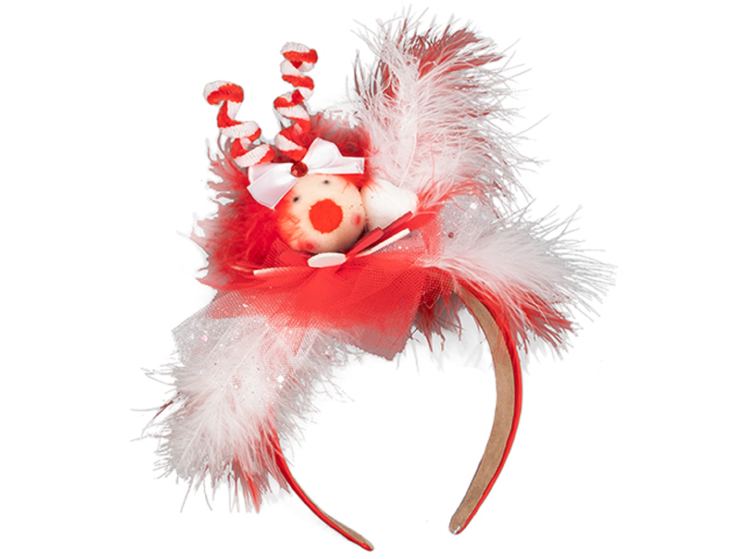 Haarreif Clown mit Feder, rot-weiß