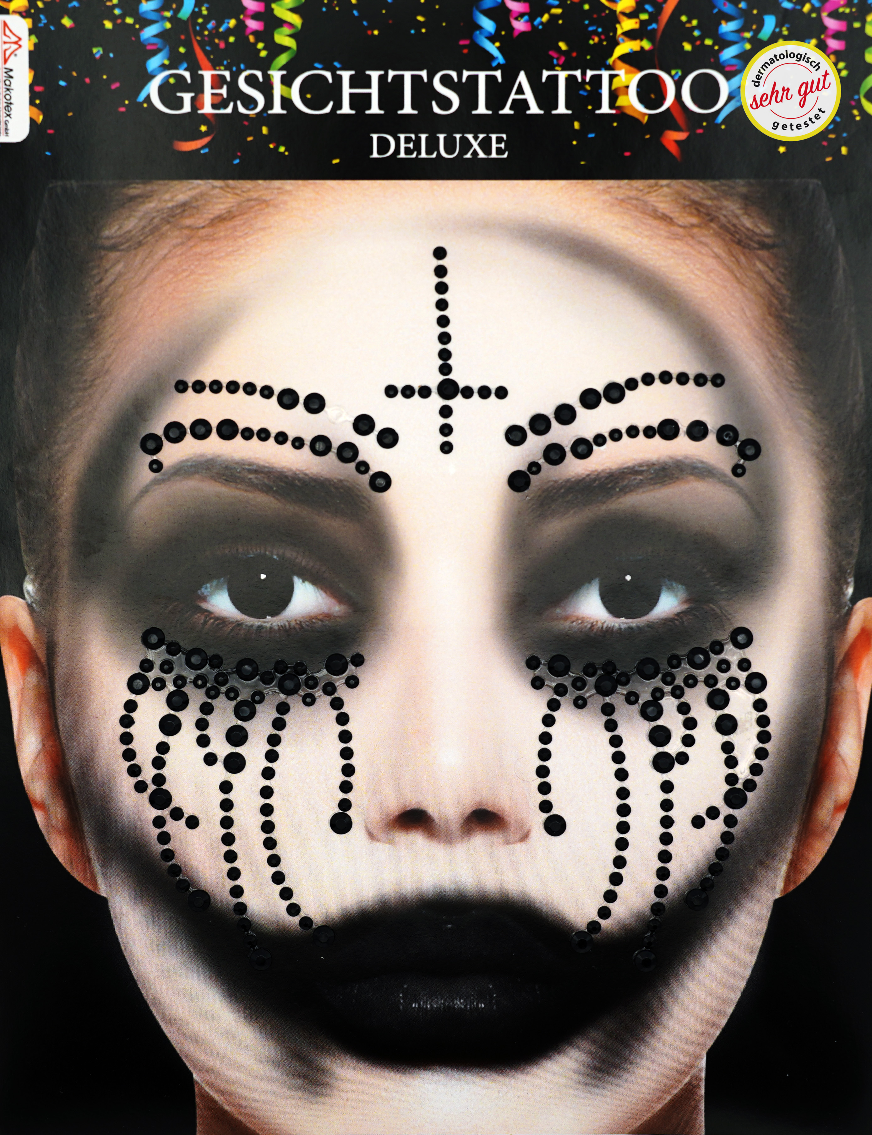 Strass Gesichtstattoo - Dunkle Nonne Glitzer Aufkleber Klebetattoos Glitter Face Tattoo Motto Party Karneval Halloween
