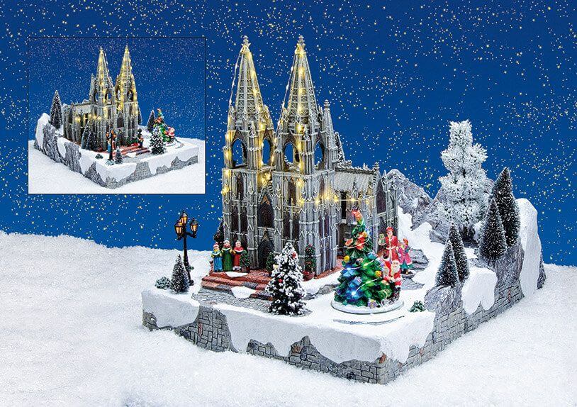 Kölner Dom Winterszene mit Licht, Musik & bewegl. Elementen