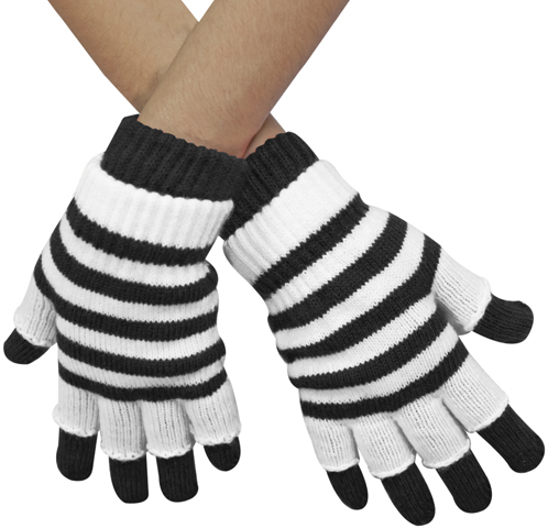 Ringel Handschuhe Strick schwarz/weiß