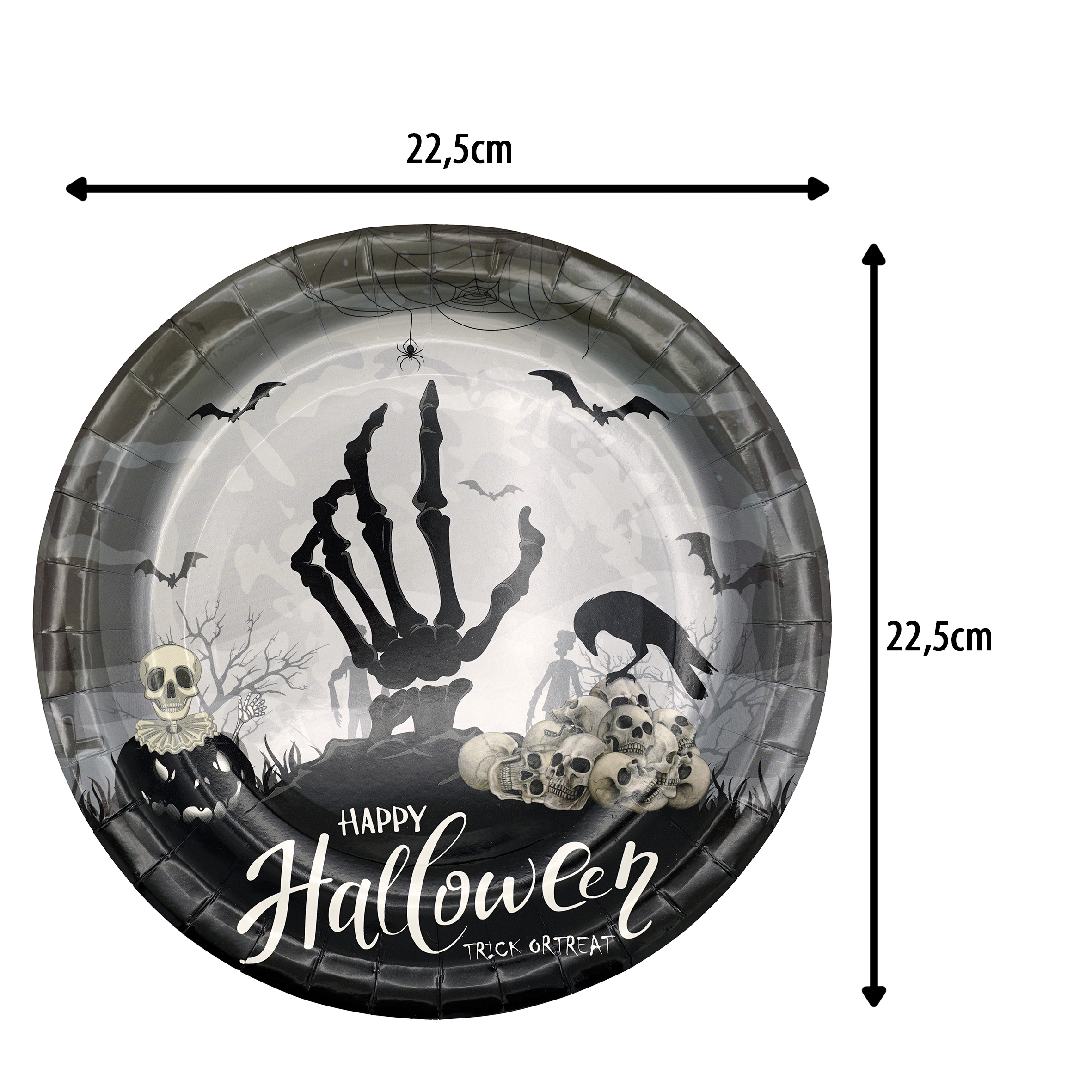 Pappteller Skeletthand "Happy Halloween"