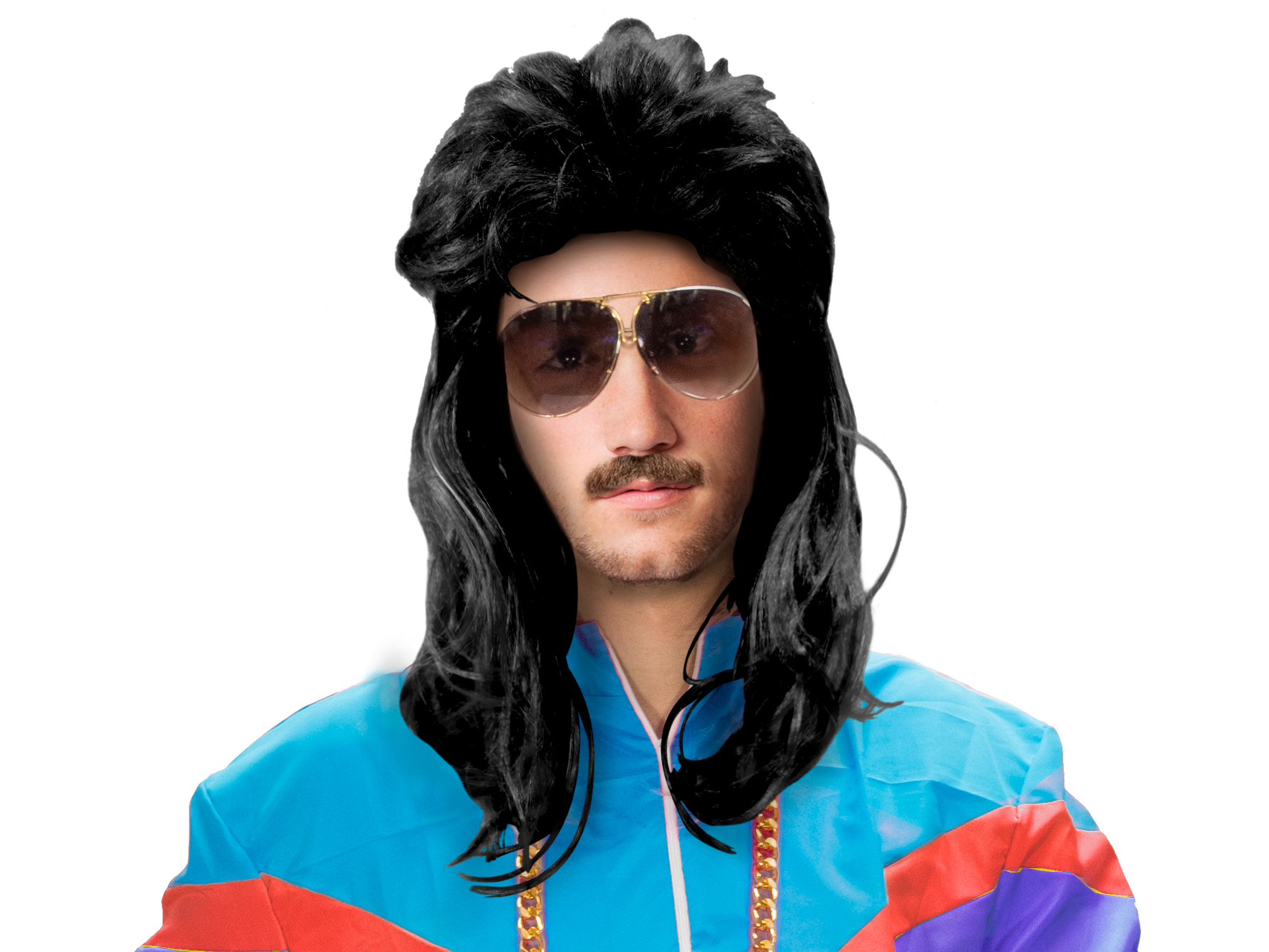 Vokuhila Perücke 80er, schwarz