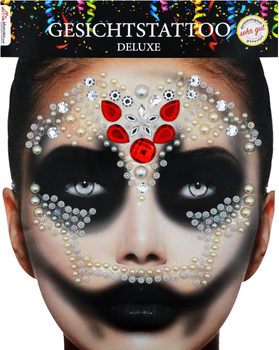 Strass Gesichtstattoo - Pharao Rot Aufkleber Klebetattoos Glitter Face Tattoo Motto Party Karneval Halloween