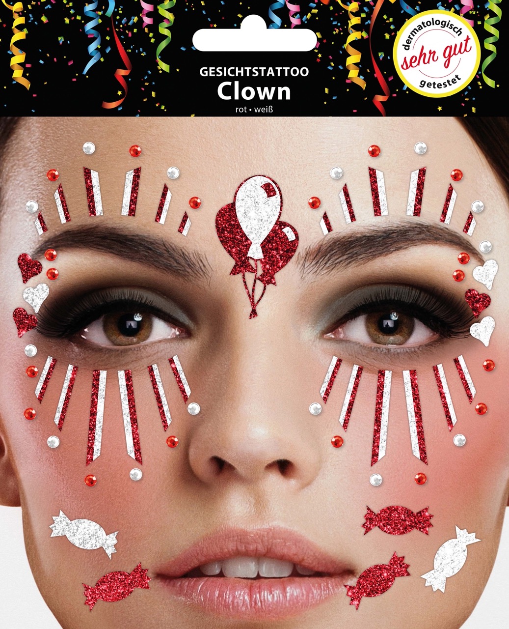 Gesichts-Tattoo Clown rot weiß
