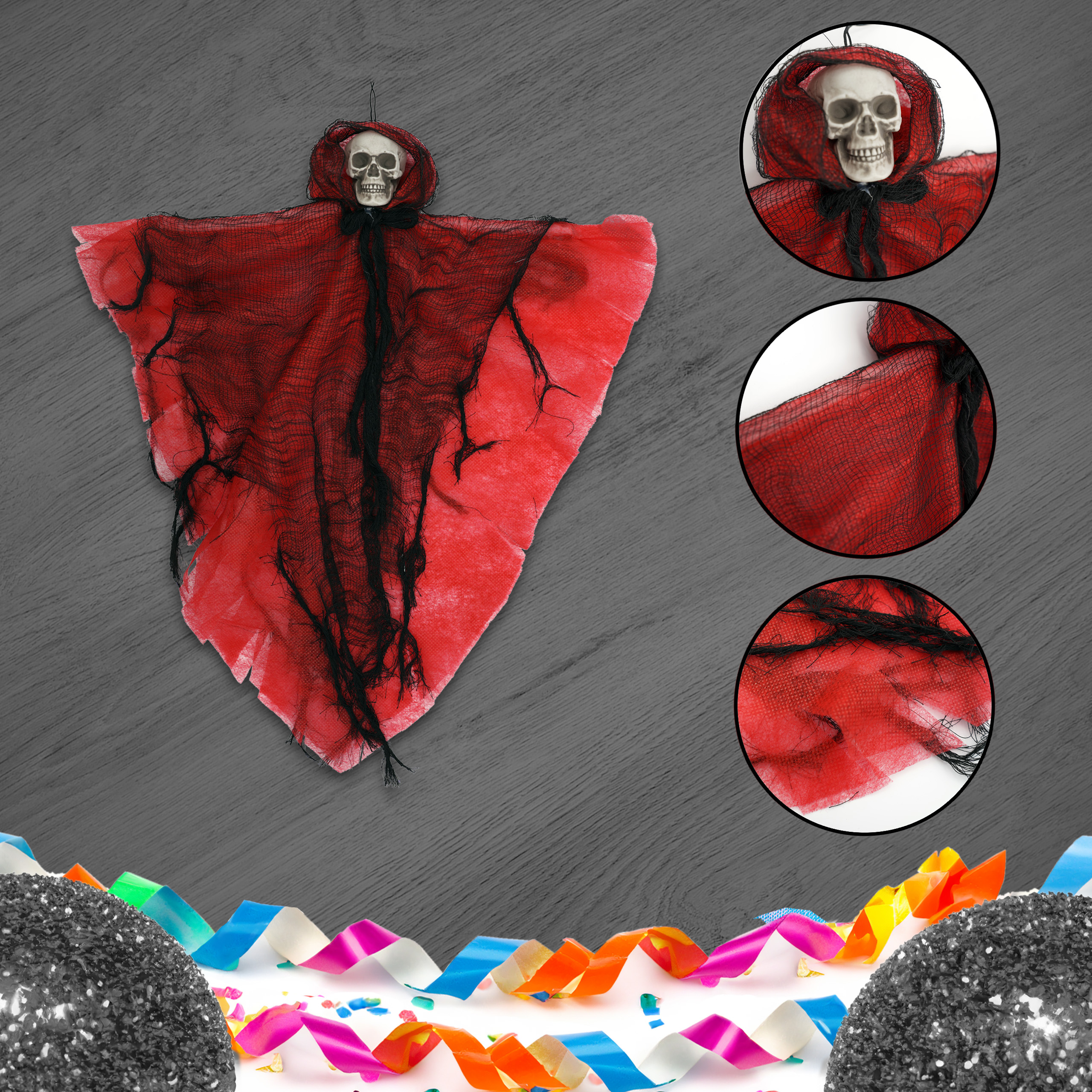 Halloween Deko Geist Totenkopf rot, ca 35cm