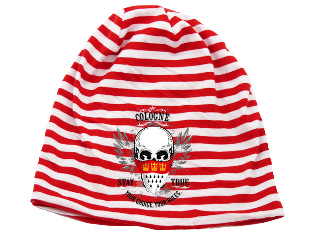Ringel Mütze Totenkopf rot/weiß