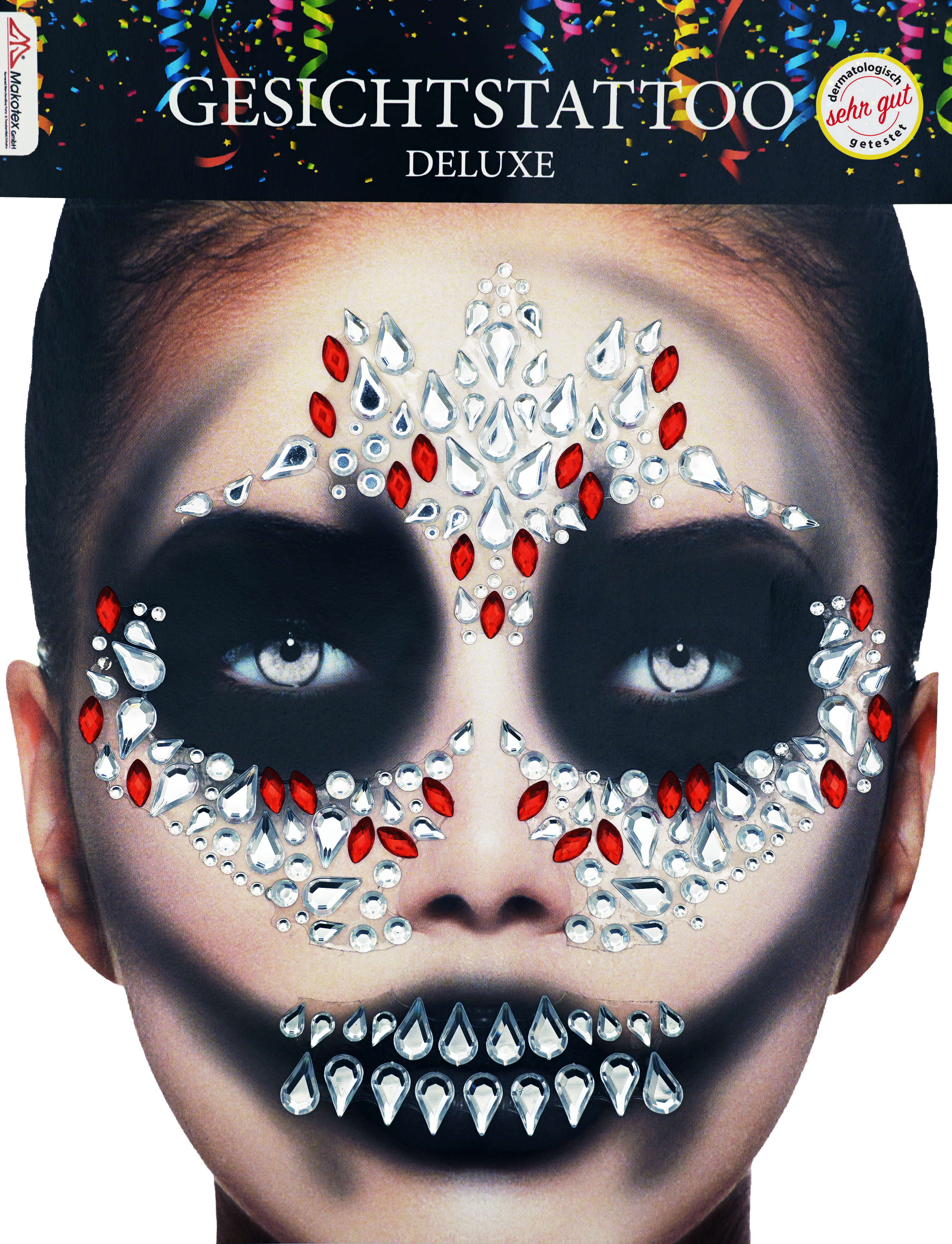 Strass Gesichtstattoo - Killer Queen Glitzer Aufkleber Klebetattoos Glitter Face Tattoo Motto Party Karneval Halloween