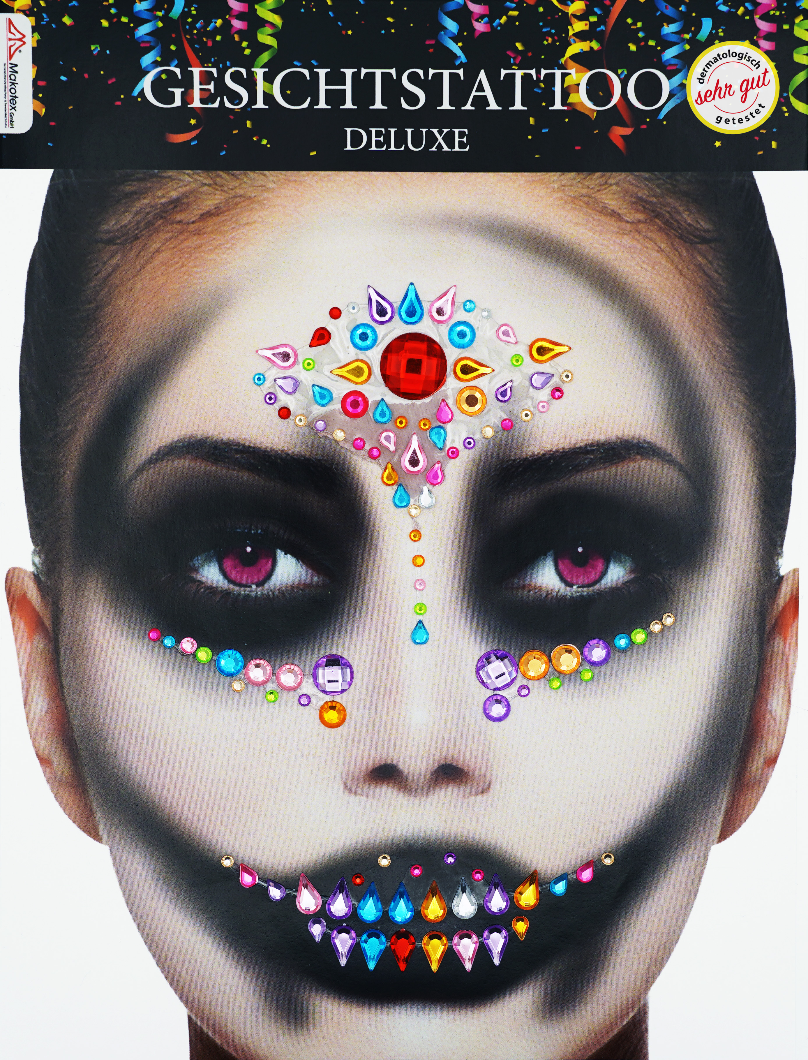 Strass Gesichtstattoo - Dritte Auge Glitzer Aufkleber Klebetattoos Glitter Face Tattoo Motto Party Karneval Halloween