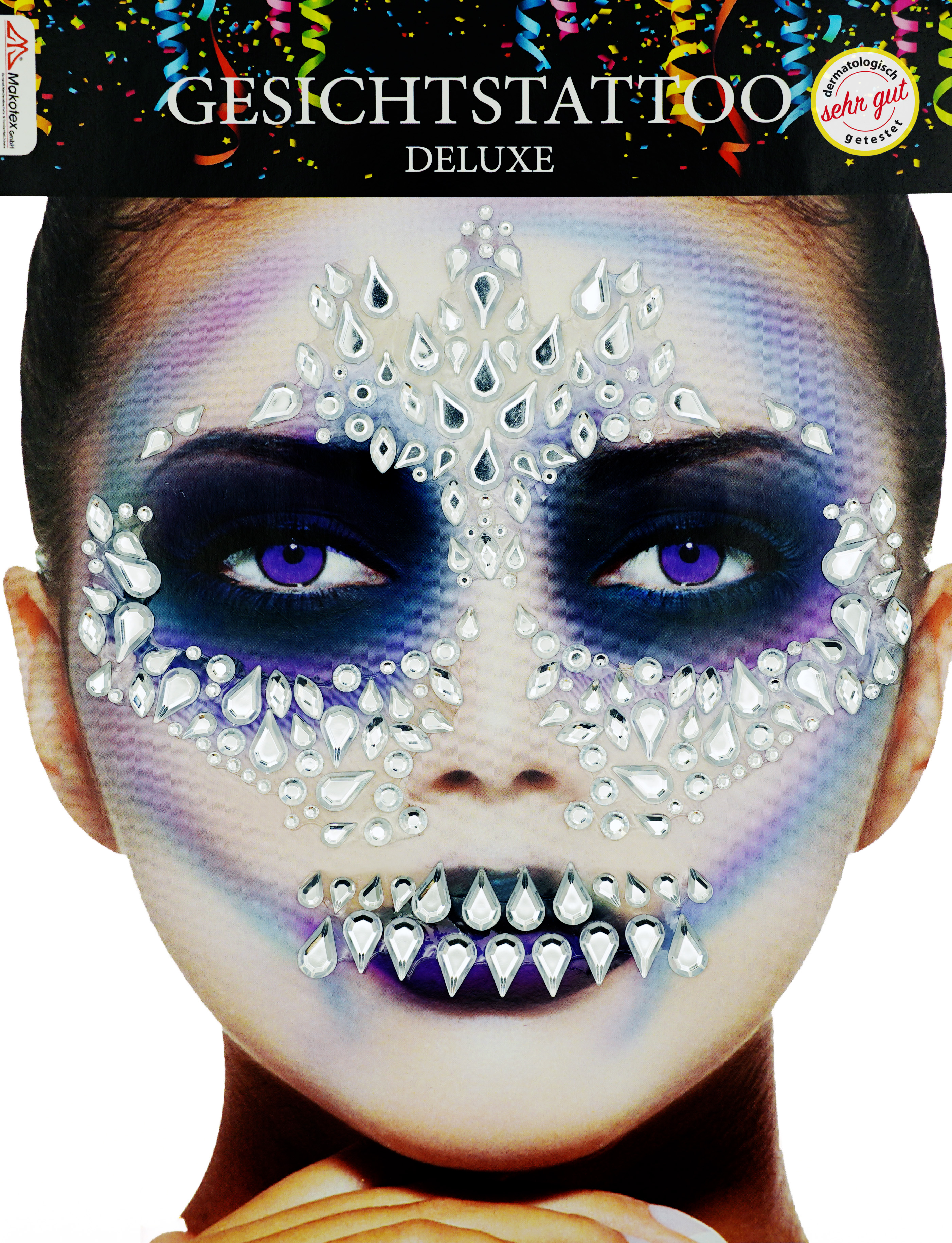 Strass Gesichtstattoo - Meerkönigin Glitzer Aufkleber Klebetattoos Glitter Face Tattoo Motto Party Karneval Halloween