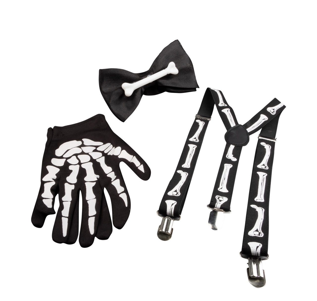 Knochen Set - Hosenträger, Handschuhe, Fliege