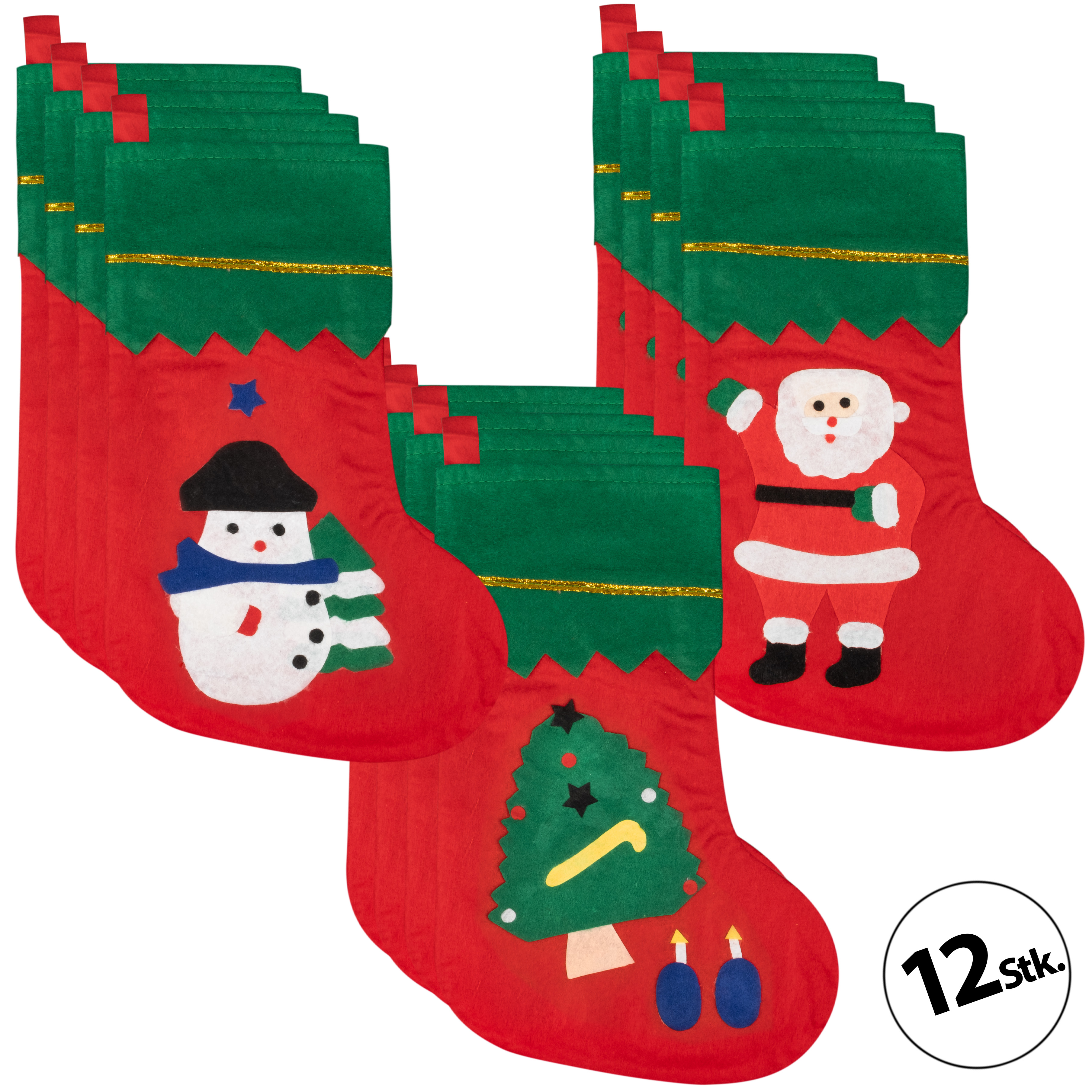 Weihnachtsstrümpfe mit goldener Borde (12er Set)