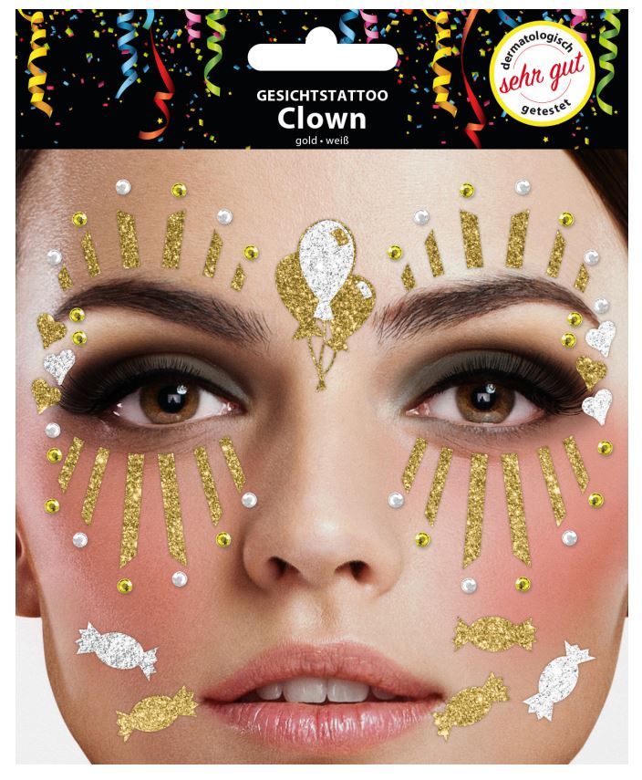 Gesichts-Tattoo Clown gold weiß