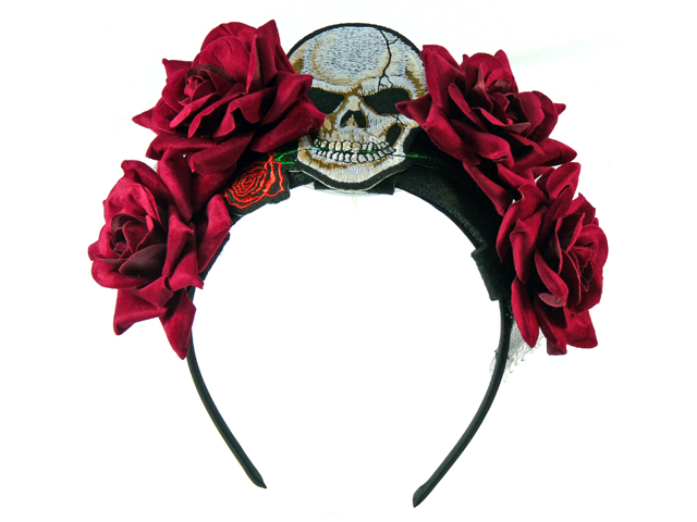 Haarreif Totenkopf mit Blumen