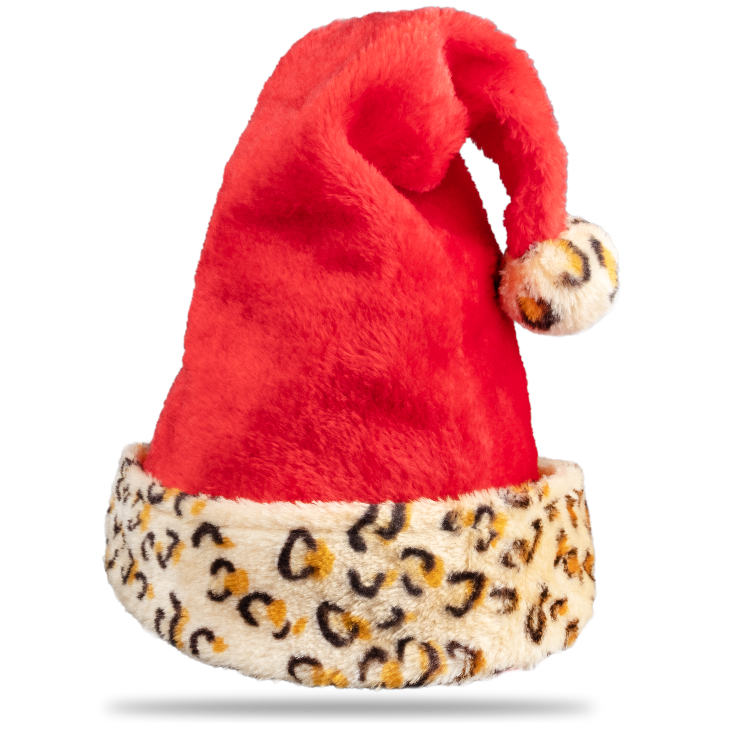 Weihnachtsmütze Plüsch mit Leoparden Borde