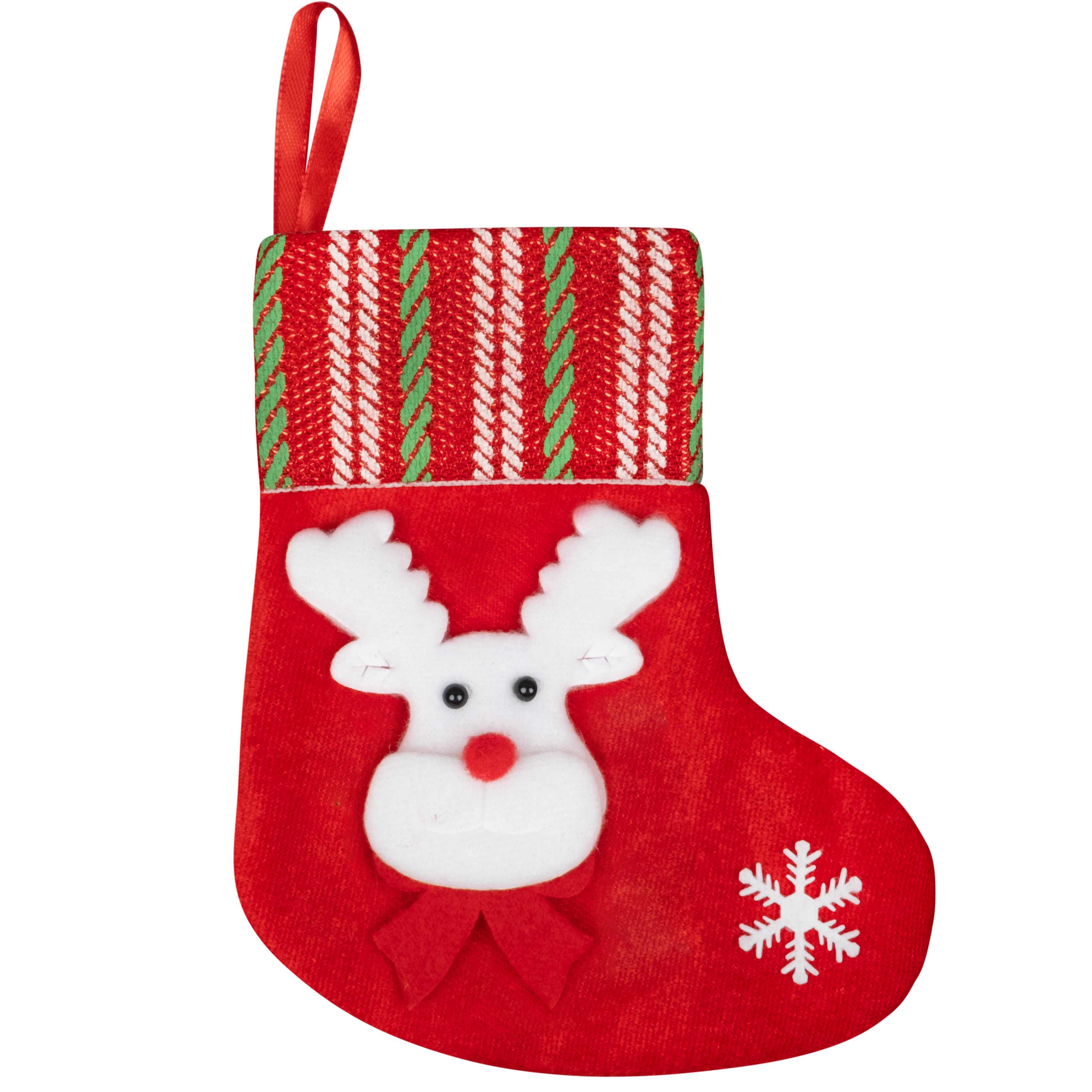 Weihnachtsstrumpf mit Glitzer Borde Rehntier