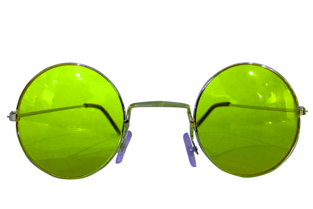 Runde Hippie Brille neongrün